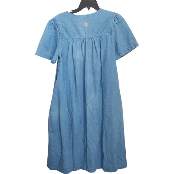 Go Softly Patio Denim House Muumuu Dress Zipper Small Embroidery Short Sleeves - Picture 3 of 12